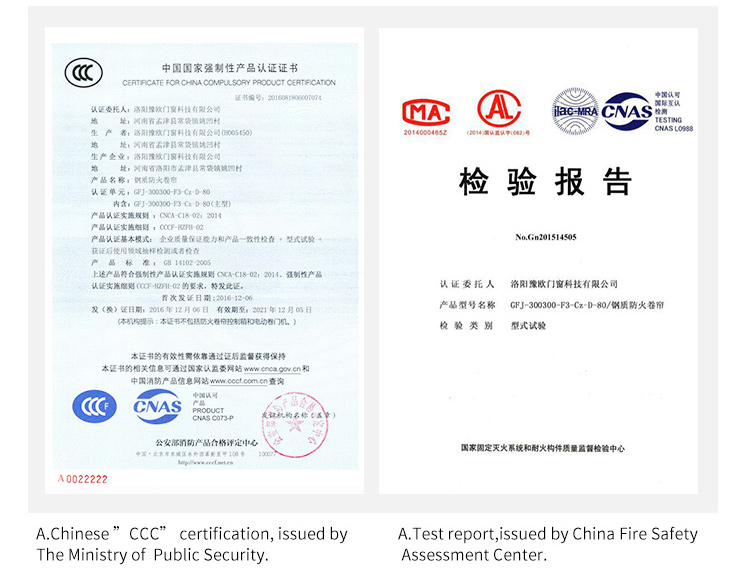 fabric fire roller shutter certification